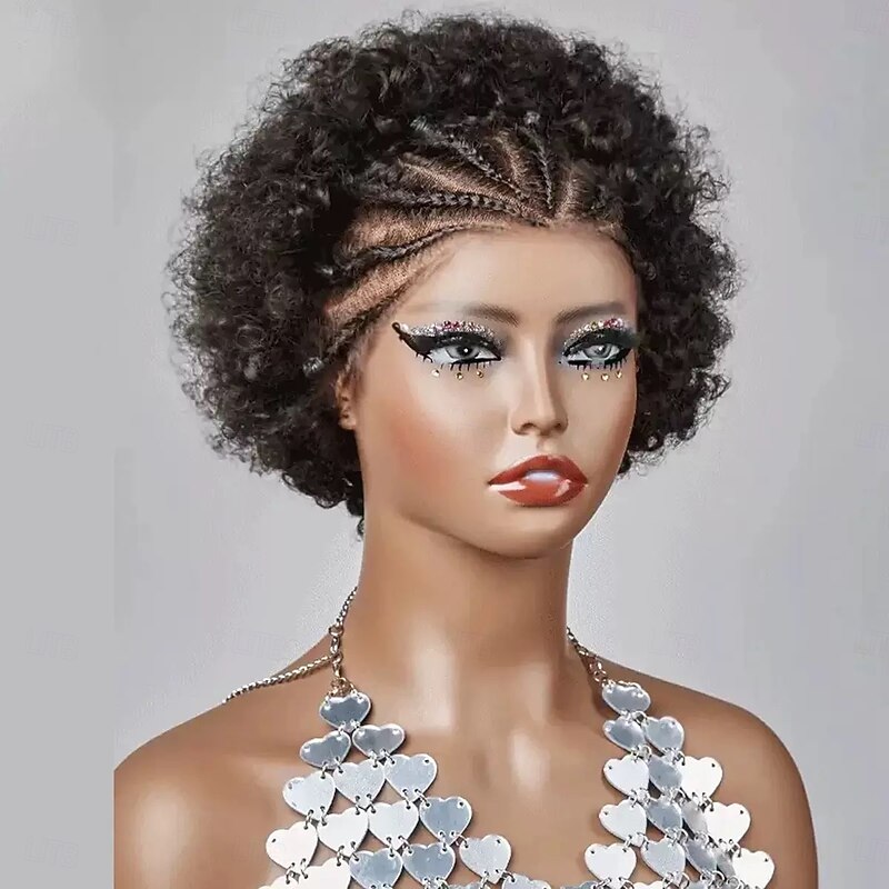 Human Hair 13x4 Lace Front Wig Pixie Cut Brazilian Hair Curly Black Wig 130% 150% Density with Baby Hair Color Gradient Pre-Plucked For wigs for black women Long Human Hair Lace Wig