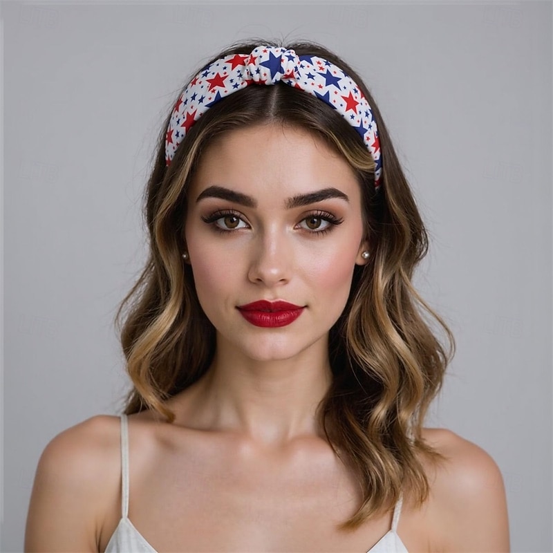 4th of July Headband for Women Red Blue Star Hair Accessories Independence Day Hairband Patriotic Head Band White Hair Hoops