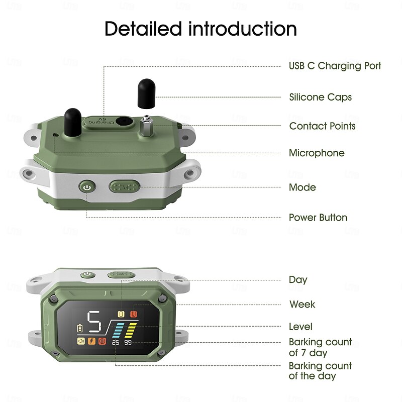 Dog Training Anti Bark Collar Shock Collar Anti Bark Device Pet Friendly Dog 3 Modes Beep Vibration Dog Adjustable Anti Bark Automatic Safety ABS+PC Electronic Behaviour Aids For Pets3