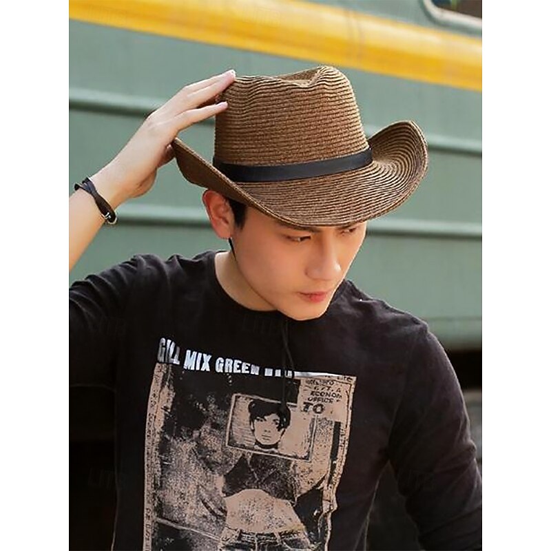 Men's Foldable Straw Cowboy Hat with Black Band – Summer Western Outdoor Hat for Beach, Travel and Casual Wear3