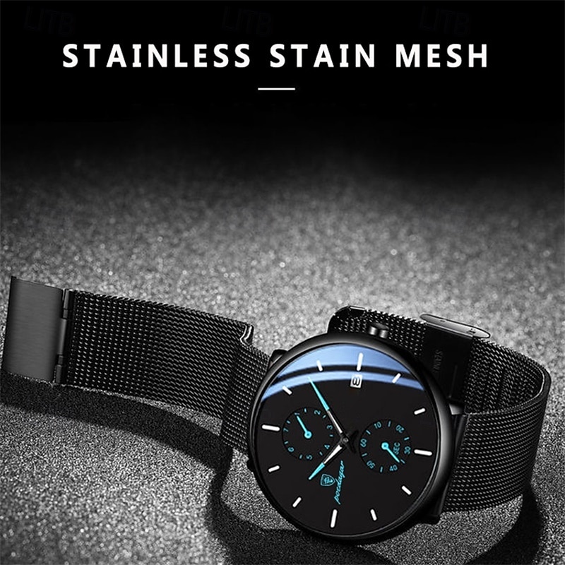 Fashion Men Business Watches Luxury Ultra Thin Steel Mesh Belt Quartz Men Wrist Watch Casual Leather Band Male Watch4