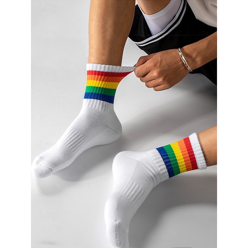 Men's Rainbow Pride Socks - Colorful LGBT Festival Accessory for Everyday Wear, Sports and Pride Events