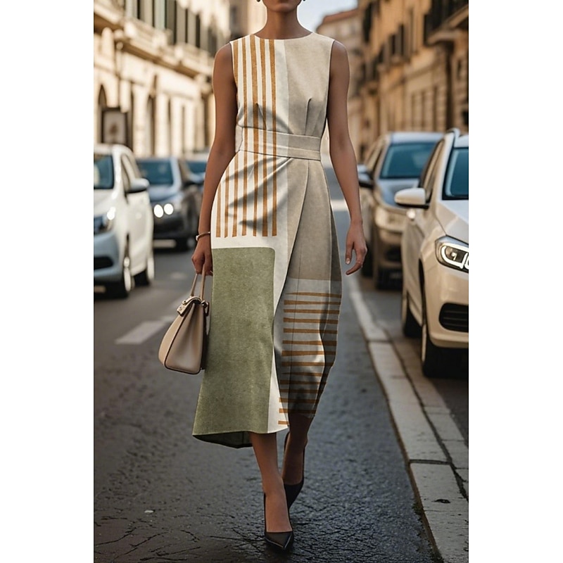 Women's Midi Dress Casual Dress Tank Dress Summer Dress Fashion Modern Daily Date Weekend Regular Fit Geometric Sleeveless Crew Neck Yellow Purple Orange Apricot Summer2