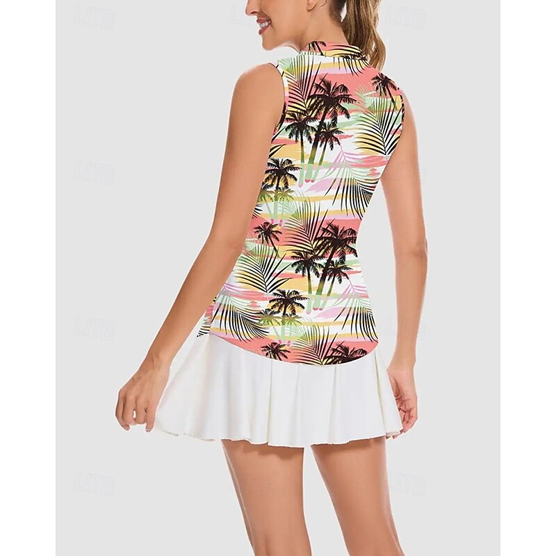 Women's Tropical Tennis Shirt Sleeveless Print UPF50+ Quick Dry Tennis Golf Badminton Zip Collar Tee Tshirt Top Pink Tennis Clothing2