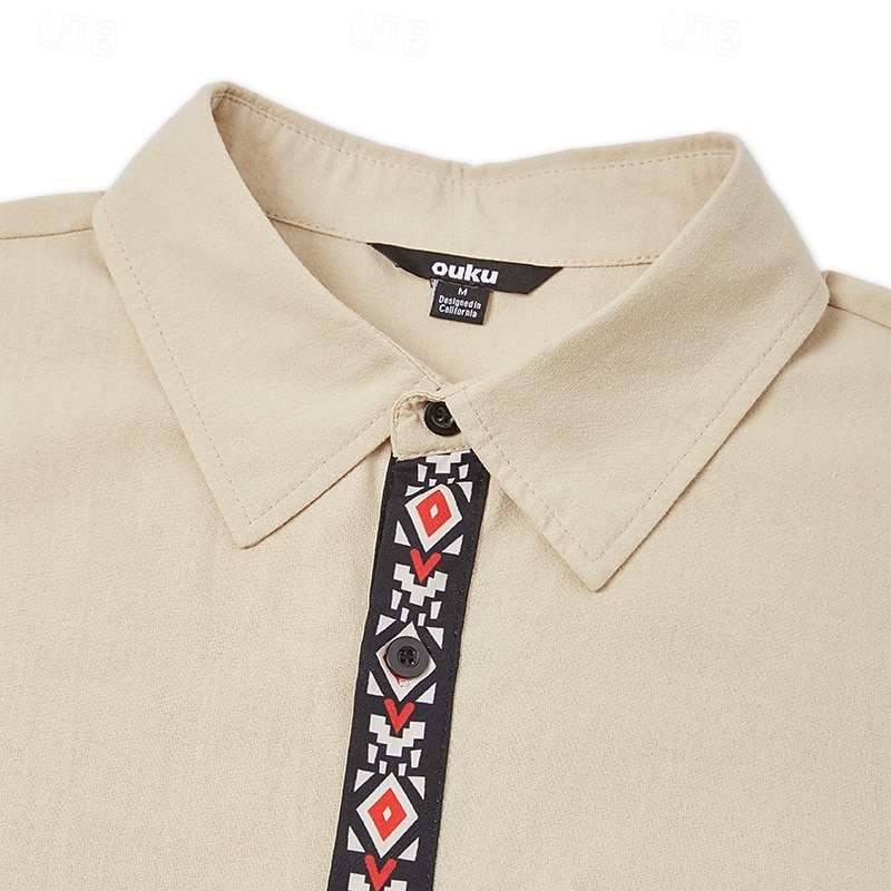 Men's Shirt Summer Shirt Beach Shirt Retro Shirts Vintage Shirt Untucked Shirts Solid Color Vacation Holiday Khaki Long Sleeve Clothing Apparel4