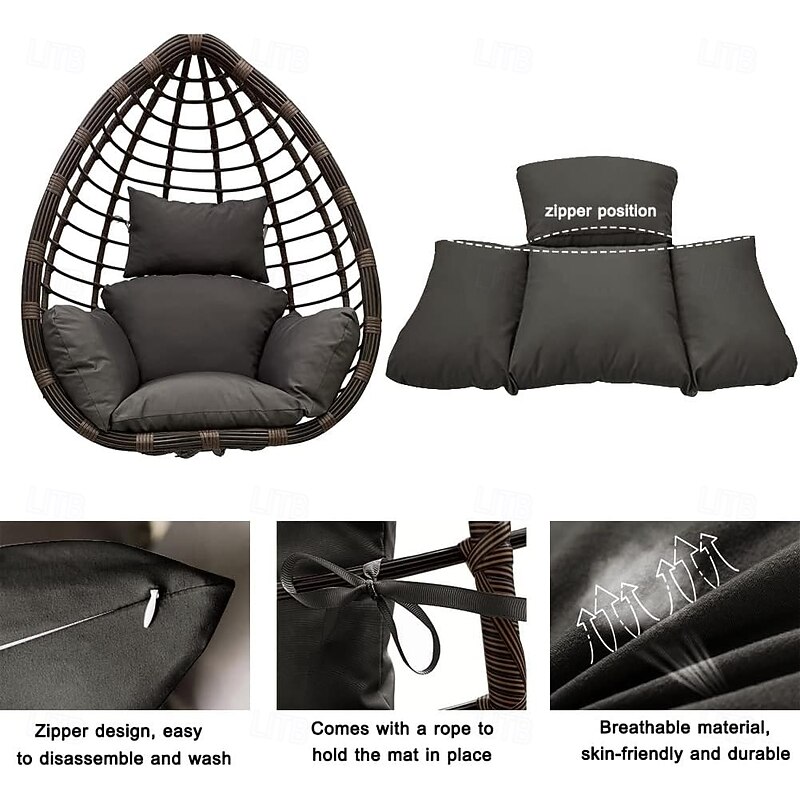 Egg Chair Cushion Replacement, Foldable Waterproof Hanging Basket Swing Chair Cushion with Headrest Outdoor Porch Backyard Patio Hammock Swing Replacement Cushions4