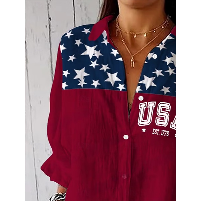 Women's Patriotic Shirt Graphic Flag USA Vintage Tropical Daily Regular Tops Daily s Print Red Spring2