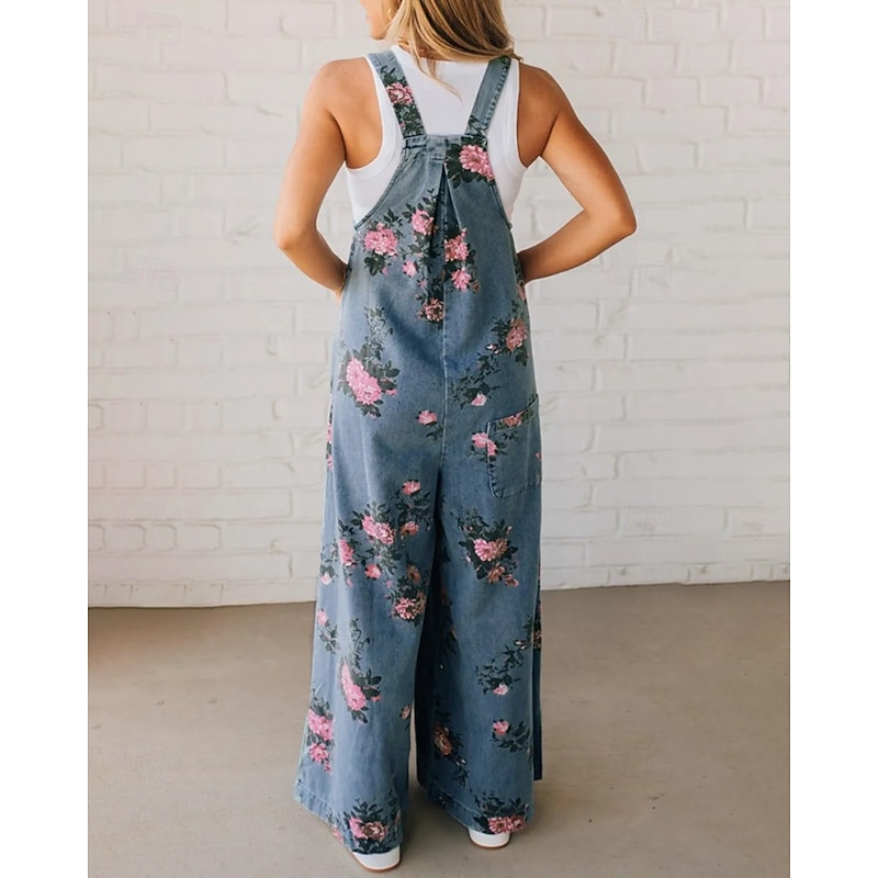 Women's Normal Jumpsuit Streetwear Floral Sleeveless U Neck Pocket Print Street Going out Regular Fit Black Red Blue Summer3