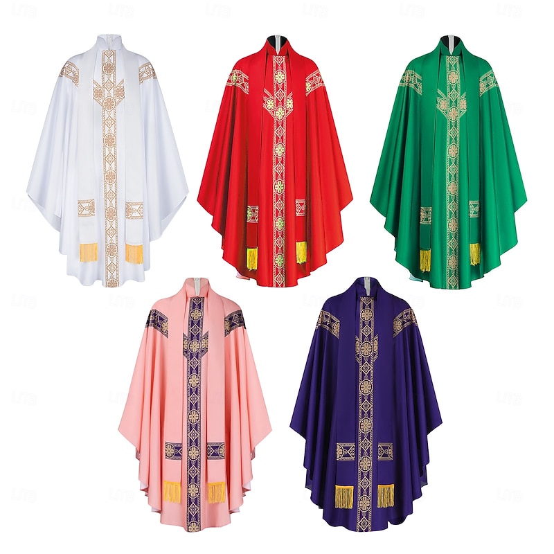 Retro Vintage Medieval Renaissance Robe Cassock Priest Printing Fancy Dress Men's Royal Halloween Carnival Masquerade Adults' Cloak