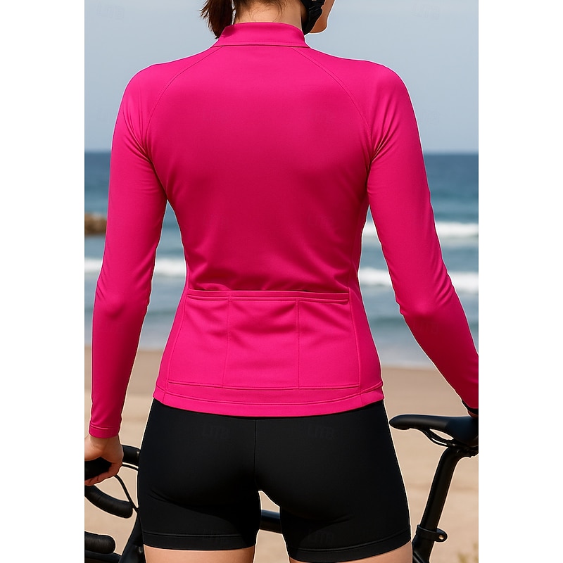 Women's Cycling Jersey Graphic Geometric Geometic Long Sleeve Bike Jersey Top with 3 Rear Pockets Sunscreen UV Resistant Quick Dry Reflective Strips Sports Pink Clothing Apparel2