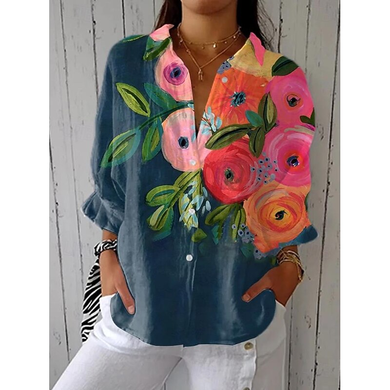 Women's Linen Like Shirt Floral Graphic Stylish Casual Regular Tops Daily Holiday Going out s Yellow Red Blue Green Spring4