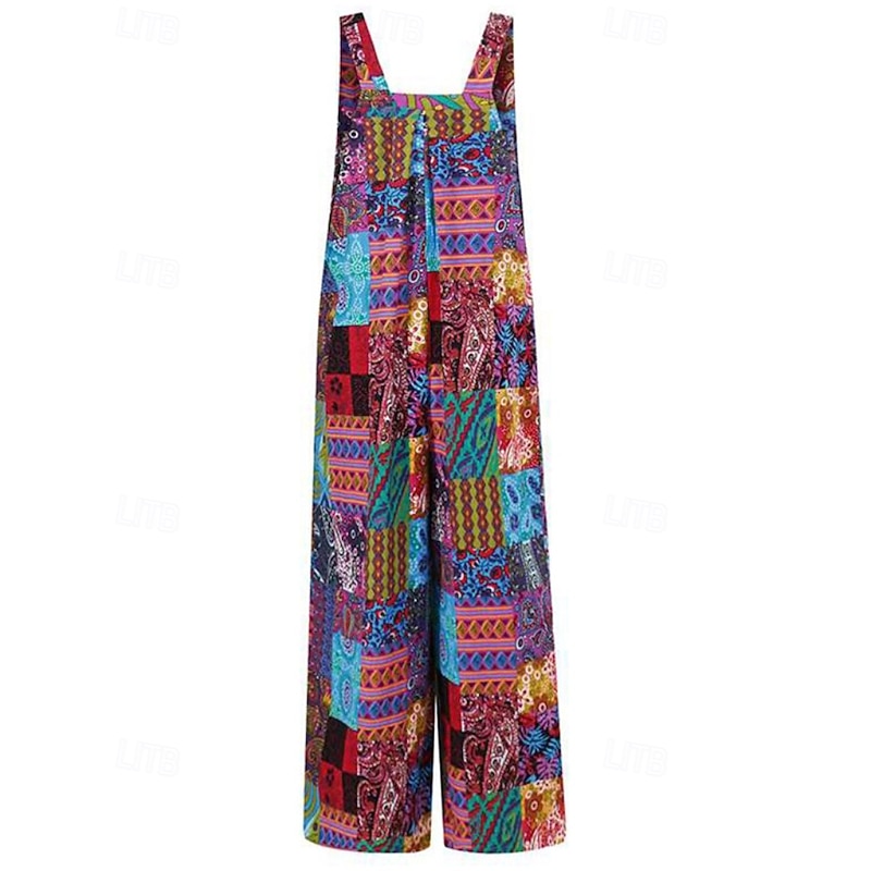 Women's Normal Jumpsuit Streetwear Floral Sleeveless U Neck Pocket Print Street Daily Regular Fit Yellow Blue Green Summer3