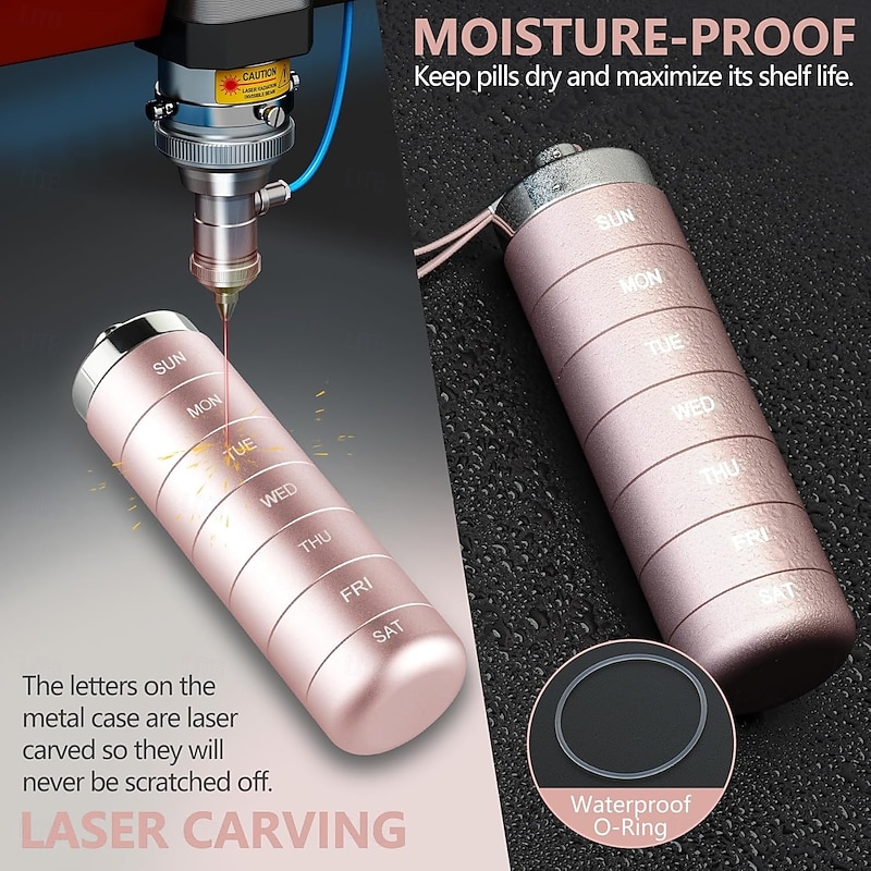 Metal Travel Pill Organizer, Portable Waterproof Weekly Pill Box, Large Aluminum Alloy Pill Case Container, BPA Free 7 Day Daily Medicine Organizer Holder for Vitamin, Fish Oil, Supplement4