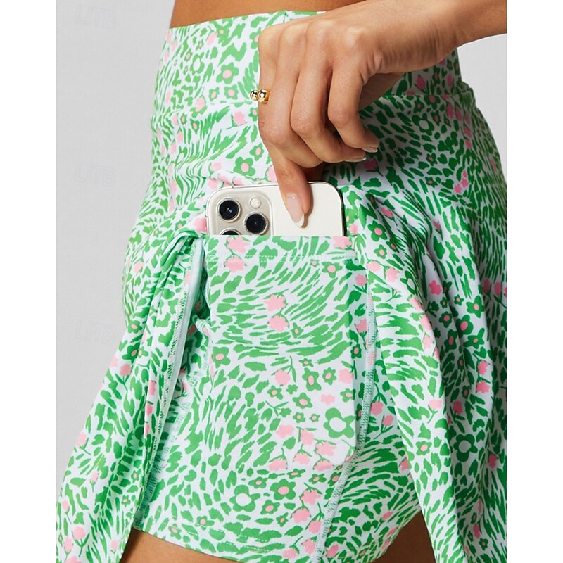 Women's Floral Tennis Skirts with Shorts Printing Breathable Tennis Golf Badminton Light Green Blue Orange Tennis Clothing4