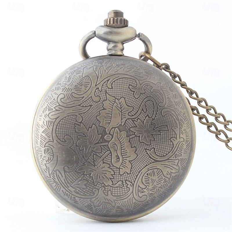 Vintage Bronze Pocket Watch for Dad Quartz Movement with Chain, Engraved Gift for Father's Day3