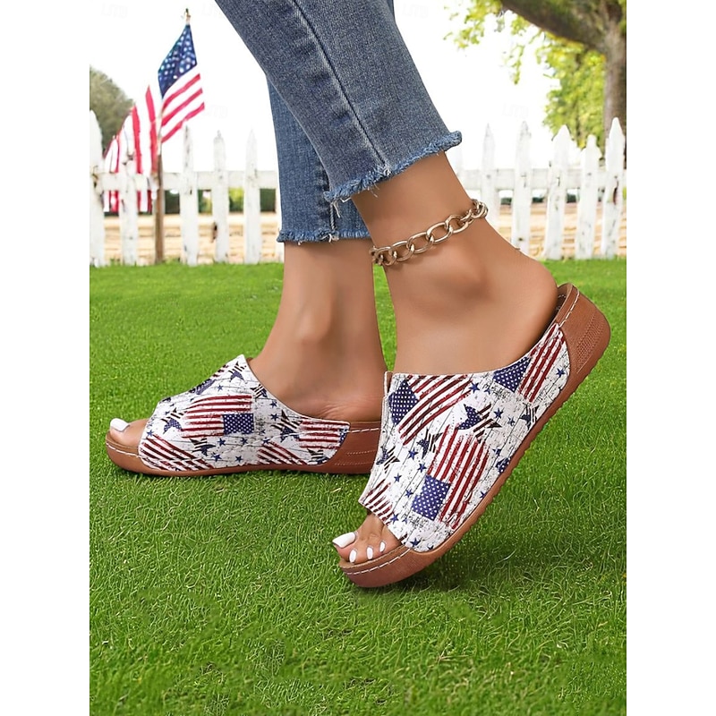 Women's Distressed American Flag Print Slide Sandals – Summer Sandals for Independence Day, Garden Parties and Outdoor Casual Wear4