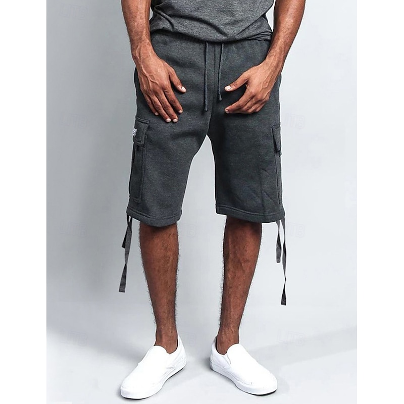 Men's Cargo Shorts Sweat Shorts Shorts Bermuda shorts Drawstring Elastic Waist Multi Pocket Plain Comfort Sports Knee Length Yoga Daily Fashion Streetwear Black White Micro-elastic2
