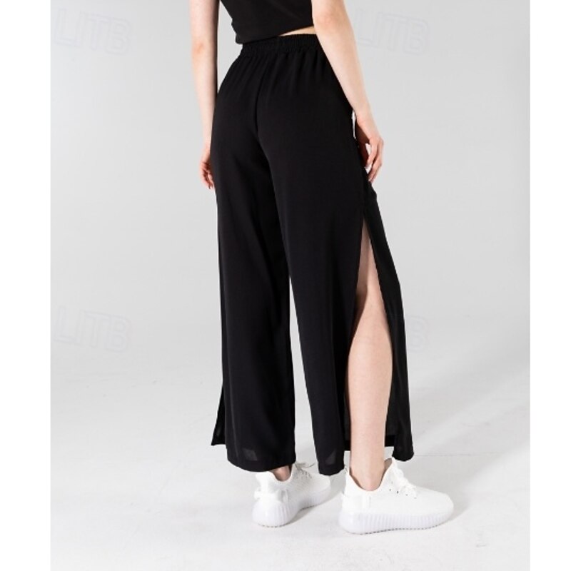 Women's Asian Size Chinos Baggy Pants Lightweight Casual Full Length High RisePantsValentine's Day Solid Colored Drawstring Split Breathable Quick Dry Lightweight Micro-elastic Daily Wear Light Grape2