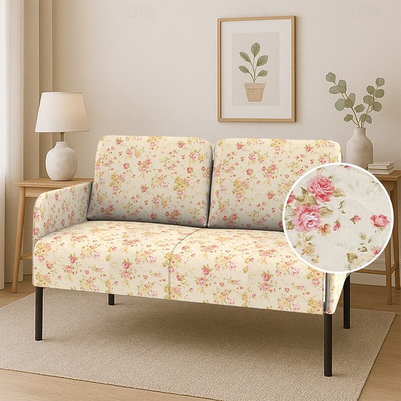100% Cotton Sofa Cover Suitable For GLOSTAD Sofa Floral Plants Quilted Slipcovers4
