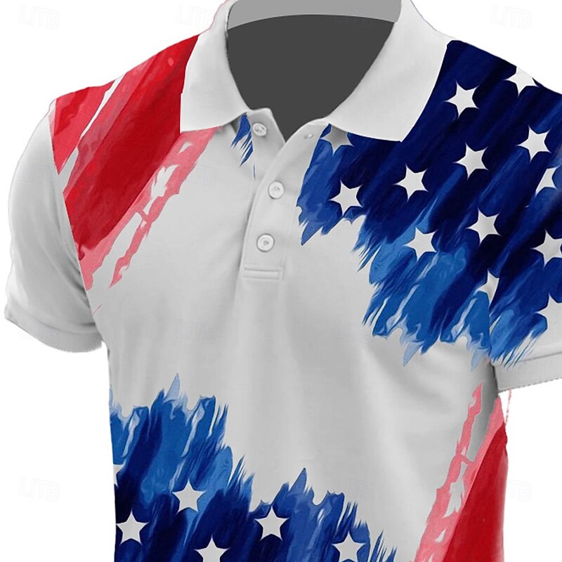 American Independence Day Men's American US Flag Polo Short Sleeve Polo Shirts Collared Shirts Casual Outdoor Daily Wear 3D Print Summer White Green3