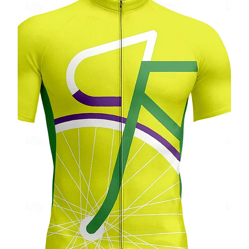 Men's Cycling Jersey Graphic Geometric Short Sleeve Bike Jersey Top with 3 Rear Pockets UV Resistant Quick Dry Front Zipper Reflective Strips Sports Yellow Clothing Apparel3