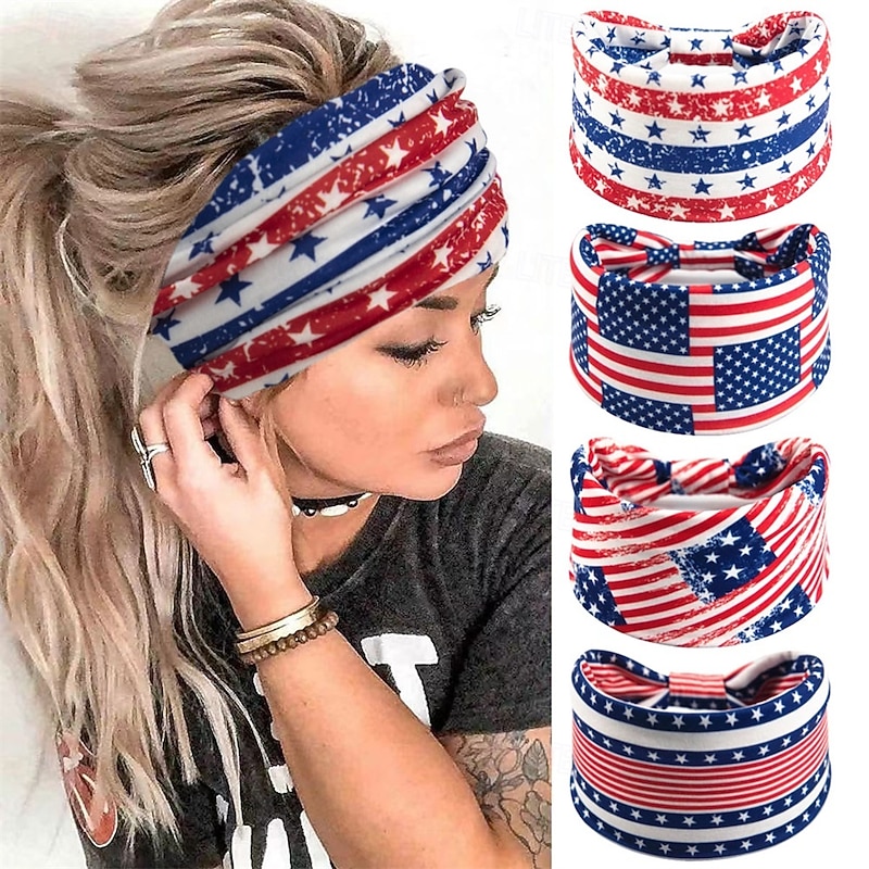 American Flag Headbands for Women 4th of July Patriotic Twisted Hair Band Red White Blue Stretchy Athletic Hair Accessories for USA Independence Day Memorial Day2
