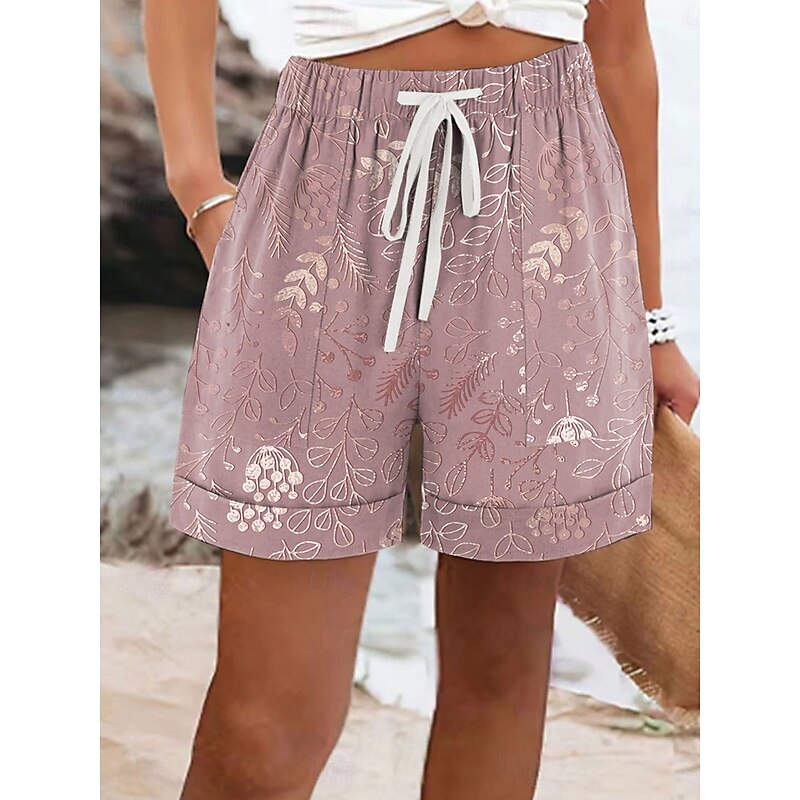 Women's Chinos Shorts Vacation Vintage Ethnic Style Short Mid Waist Floral Graphic Drawstring Elastic Waist Formal Vacation Street Pink Khaki Beige Summer Spring Regular Fit2