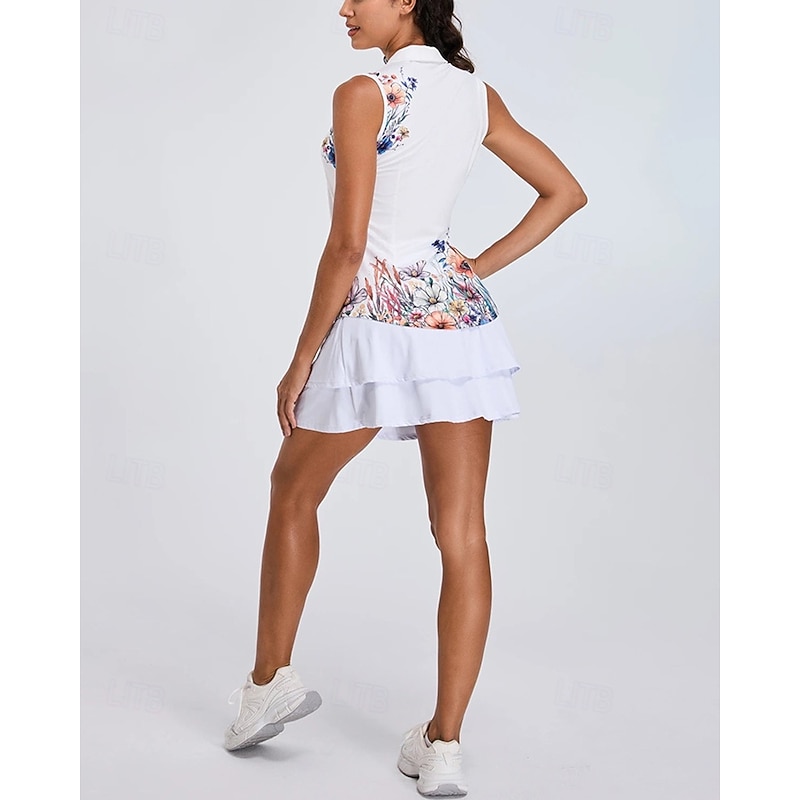 Women's Floral Botanical Flamingos Tennis Shirt Sleeveless Print UPF50+ Quick Dry Tennis Golf Badminton Zip Collar Tee Tshirt Top White Tennis Clothing2