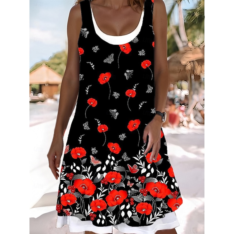 Women's Midi Dress Tank Dress Fashion Classic Outdoor Daily Weekend Regular Fit Graphic Sleeveless Crew Neck Black Summer Spring Fall