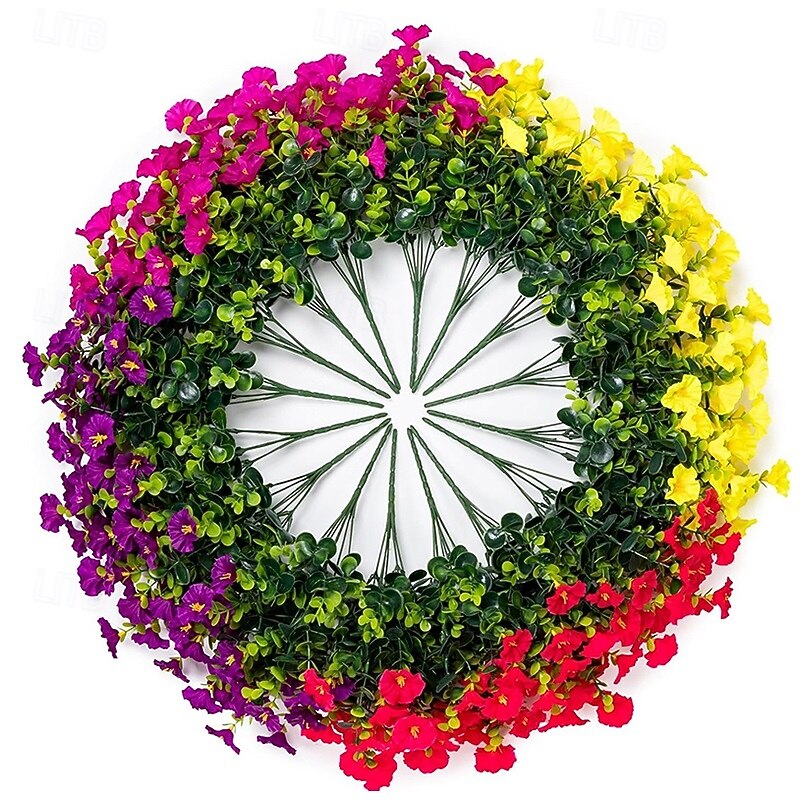 16 Bundles Artificial Faux Flowers for Outdoor - 4 Color Fake Morning Glory for Planter UV Resistant Fake Flowers for Home Porch Patio Outside4