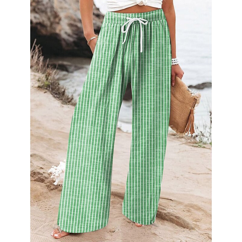 Women's Wide Leg Chinos Beach Shorts Vacation Fashion Casual Full Length High Waist Graphic Stripe Drawstring Printing Soft Breathable Micro-elastic Vacation Casual Daily Violet Robin's Egg Blue Green