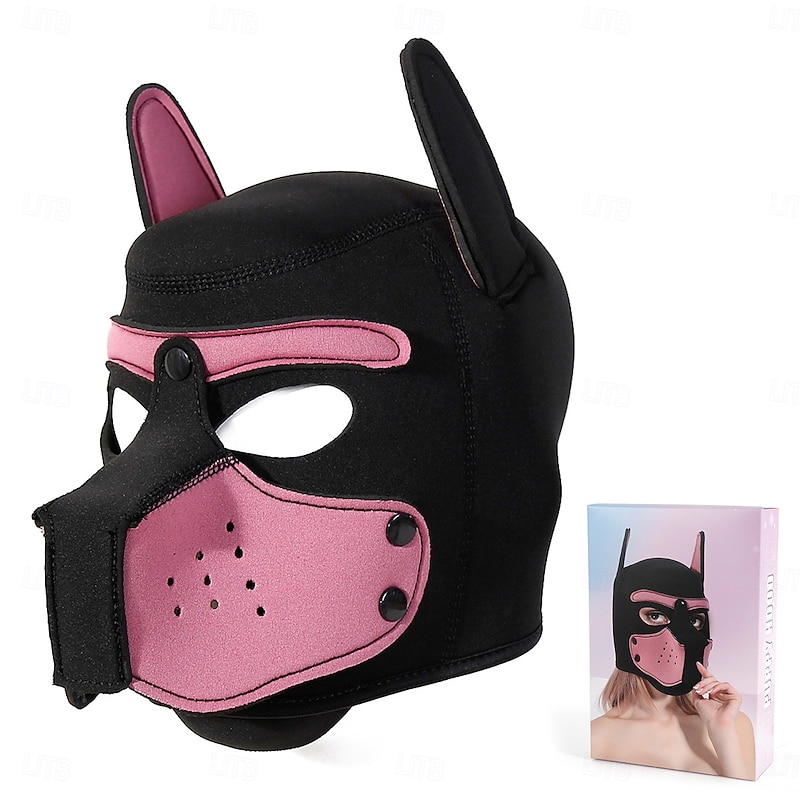 Neoprene Puppy Hood Pup Play Dog Hood Mask for Adults - BDSM Dog Mask with Removable Muzzle for Pet Play & Costume Events Pride Parade LGBTQ3