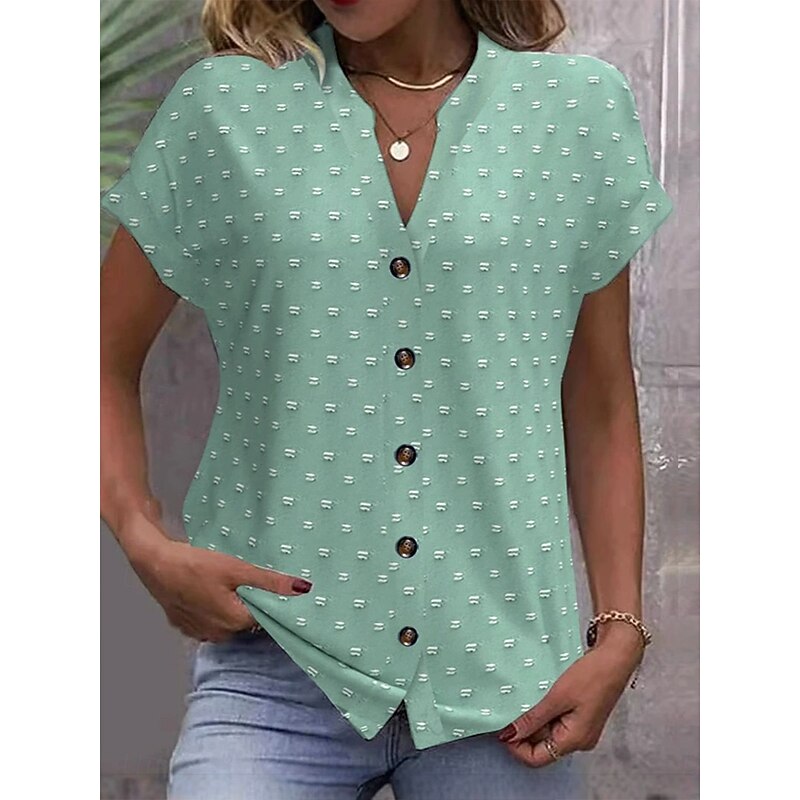 Women's Shirt Button Down Blouse Solid Color Vintage Stylish Casual Short Sleeve Shirt Button Down Blouse Collar Regular Tops Daily Buttons Ring Light Green Blue Khaki Summer3
