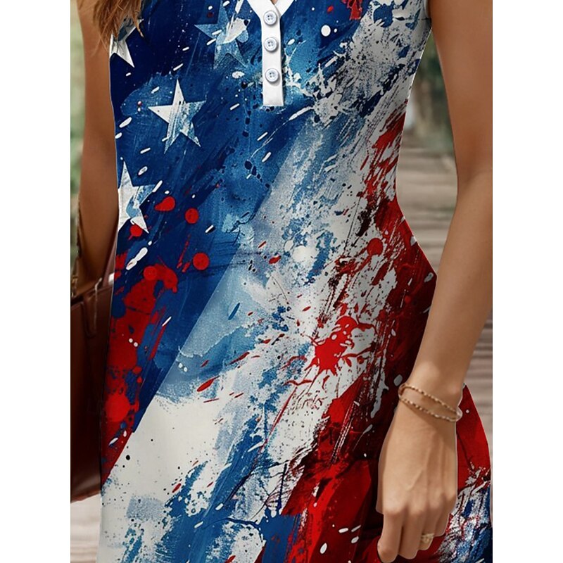 Women's Patriotic  Mini Dress Sundress Summer Dress Casual Holiday Slim Graphic Flag Sleeveless V Neck Blue Summer Spring3
