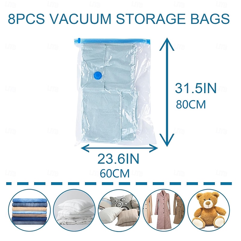 8 Jumbo Vacuum Storage Bags for Clothing Travel Luggage with Hand Pump - Seal Bags for Clothes Pillows Comforters Blankets Bedding3