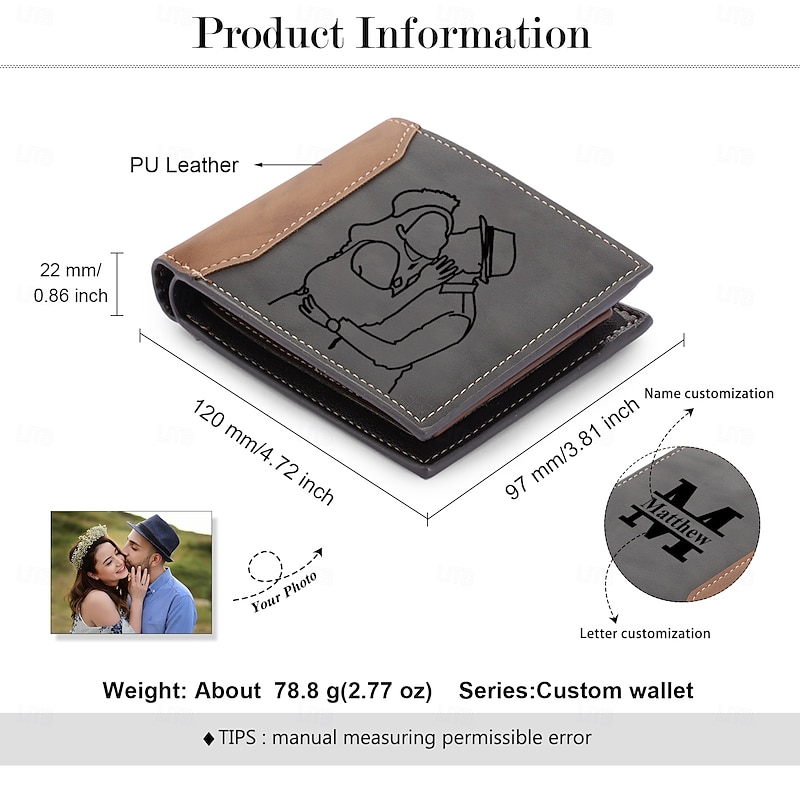 Personalized Photo Engraved Leather Wallet Custom Best Gift for Dad, Husband, Boyfriend, Custom Name Engraving on Back, Birthday, Father's Day, Valentine's Day, Anniversary Gift4