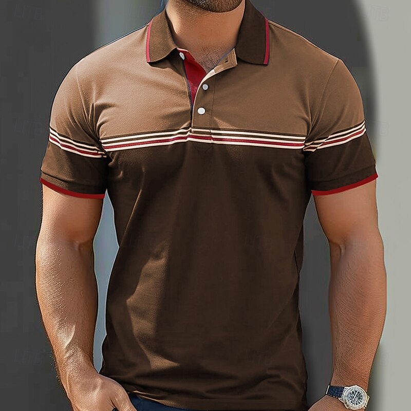 Men's Striped Polo Short Sleeve Polo Shirts Collared Shirts Casual School Outdoor Daily Wear 3D Print Summer Blue Brown Green3