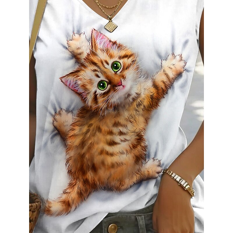 Kayomi Harai Women's Camisole Tank Top Graphic Animal Cat Stylish Classic Casual Sleeveless V Neck Regular Tops Daily Print Black White Yellow Summer Spring3