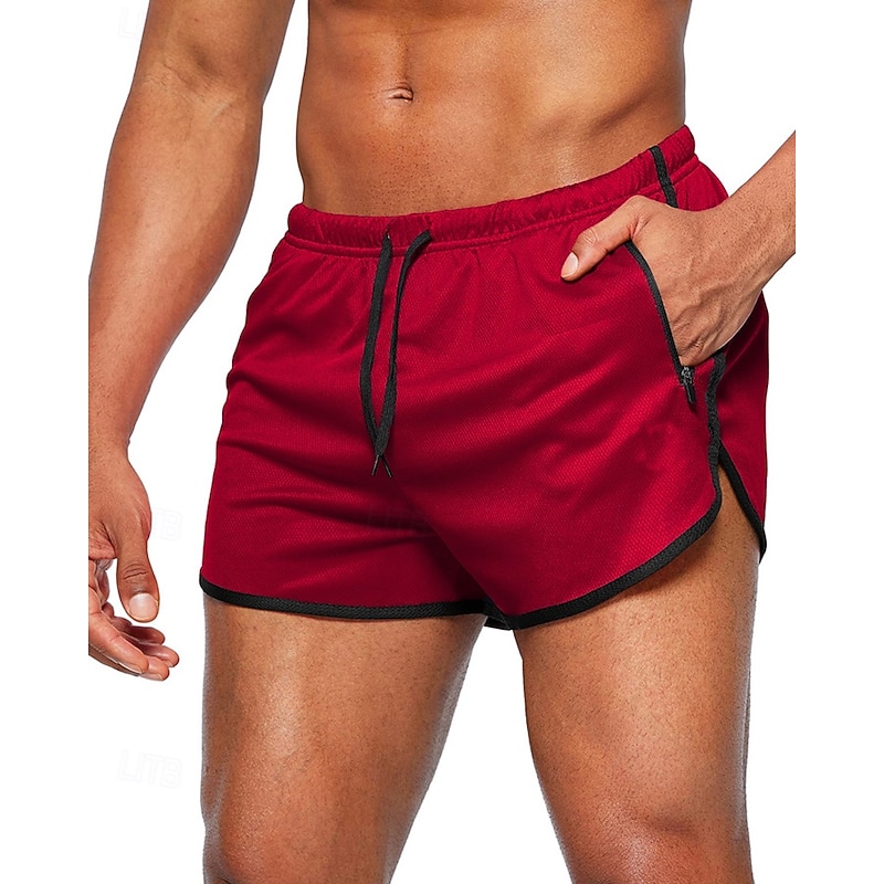 Men's Athletic Shorts Shorts Running Shorts Gym Shorts Sport Daily Quick Dry High Stretch Comfortable Pocket Drawstring Elastic Waist Plain Short Gymnatics Casual Activewear Wine Red Black
