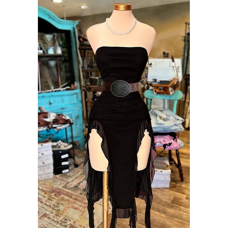 Women's Midi Dress Sheath Dress Sundress Casual Outdoor Going out Slim Solid Color Sleeveless Strapless Black Summer