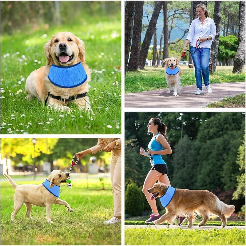 Dog Cooling Bandana - 2 Pack Instant Chill Out Adjustable Pet Scarf Summer Outdoor Ice Collar Cooler Prevent Sunstroke for Small Medium Large Breeds4