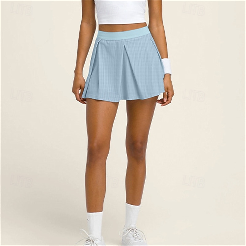 Women's Solid Colored Tennis Skirts Tennis Skirts with Shorts Hollow Out Quick Dry Breathable Tennis Golf Pickleball Light Blue Tennis Clothing