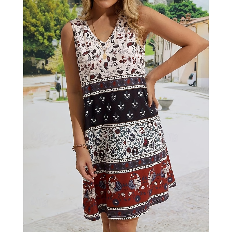 Women's Mini Dress Floral Dress Boho Dress Print Dress Fashion Classic Modern Vacation Daily Holiday Regular Fit Flower Sleeveless V Neck Black Summer