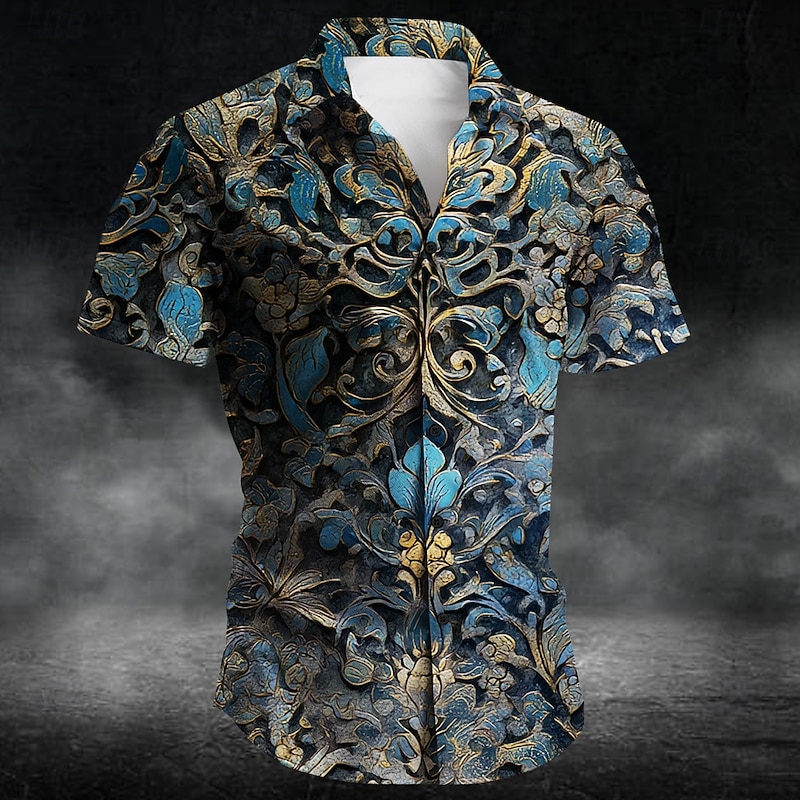 Men's Paisley Ethnic Flowers Shirt Summer Shirt Button Up Shirt Short Sleeve Vintage Retro Outdoor Vacation Dailywear Summer Spring Turndown 3D Print Collared Shirts Black