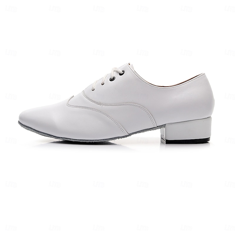 Men's Black White Faux Leather Lace-Up Ballroom Dance Shoes with Split Sole Classic Oxford Style for Adults Ideal for Latin Salsa Waltz Tango Stage Performance Practice Ballroom Events3