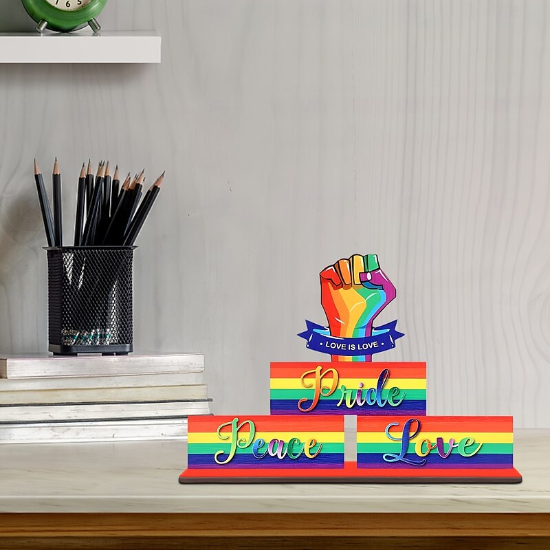 Pride Decorative Wooden Table Centerpieces, Love Is Love Table Decorations for Pride Month, Rainbow Theme LGBTQ Party Supplies, Perfect for Pride Celebration and Party Decor4
