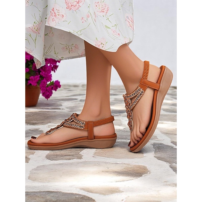 Women's Boho Beaded Floral Thong Sandals – Comfortable Elastic Back Summer Flats for Beach, Travel & Everyday Wear3