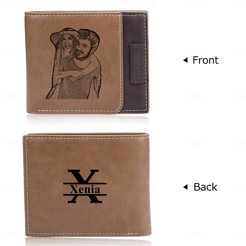 Personalized Photo Engraved Leather Wallet Custom Best Gift for Dad, Custom Name and Initial on Back, Valentine's Day, Father's Day, Birthday, Anniversary, Christmas Gift for Him3