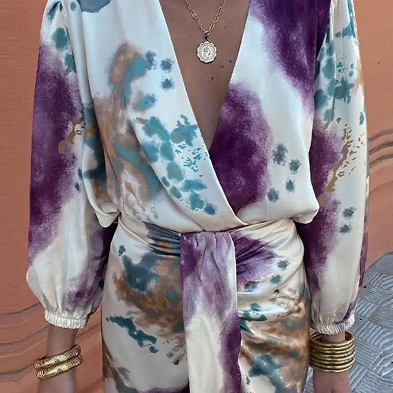 Women's Midi Dress Casual Dress Floral Dress Print Dress Fashion Modern Outdoor Holiday Going out Regular Fit Flower Long Sleeve V Neck Purple Summer3