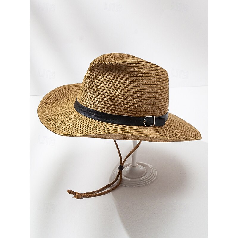 Men's Foldable Straw Cowboy Hat with Black Band – Summer Western Outdoor Hat for Beach, Travel and Casual Wear